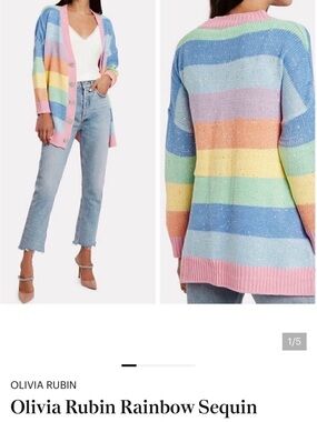 Olivia Rubin Rainbow Striped Sequin Cardigan - Pastel Multi size small